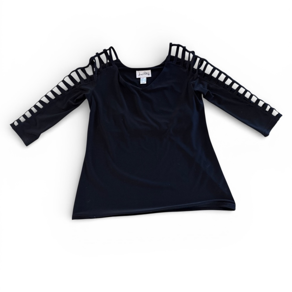 Joseph Ribkoff Black Cut-Out Sleeve Blouse vintage Size 10